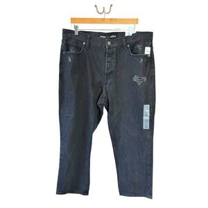 Old Navy Black High-Rise Distressed Straight Jeans